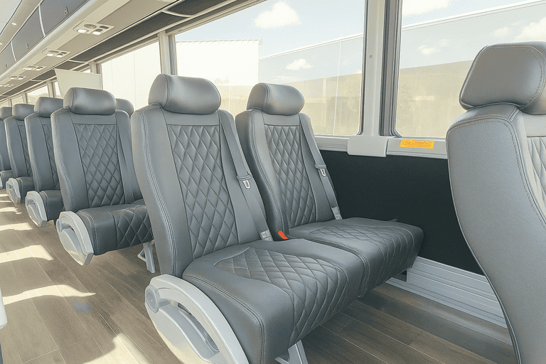 interior of San Leandro Minibus Company charter bus